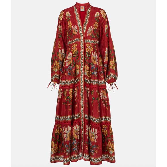 $350 NWT FARM RIO Garden Delight Red Fall Floral Midi Dress – Medium - Picture 2 of 15